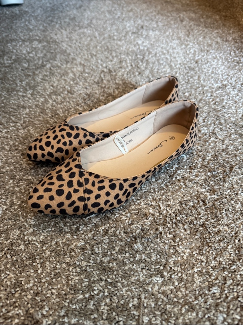 Women’s Leopard Print Pointed Toe Flats - Tan/Black